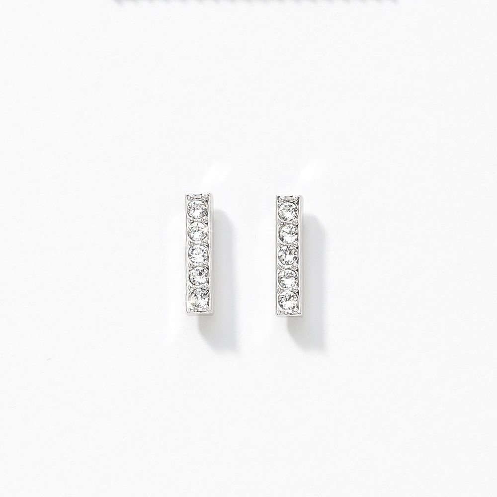 NWB Touchstone Crystal By Swarovski Pave Silver Bar Earrings